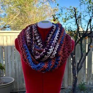 Orange Multicolor Handmande Crochet Infinity Scarf